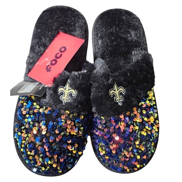 New Orleans Saints NFL Football Sequin Slippers NEW - Picture 1 of 6